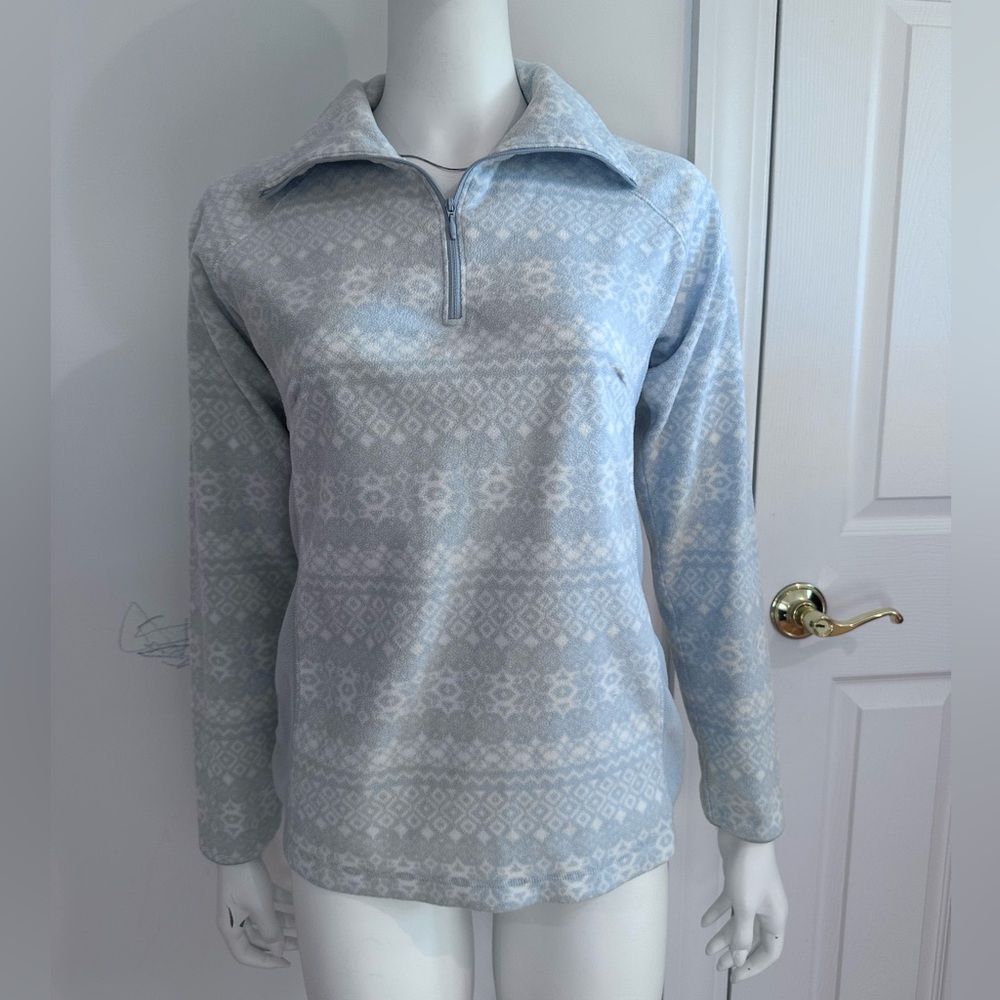 Columbia Women's Blue / White Long Sleeve 1/4 Zip Pullover Fleece Jacket Size S